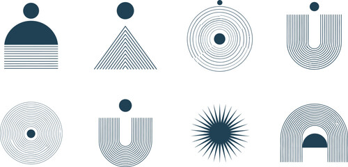 geometric shapes set in navy blue perfect for minimalist logo branding and clean modern design ideas