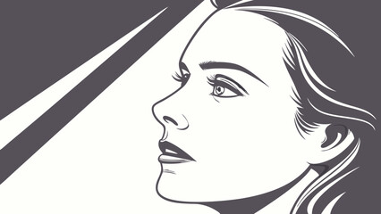 Elegant Womans Profile with Stylized Hair and Defined Features in Monochrome
