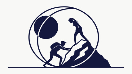 Silhouette of Two People Climbing Mountain Symbolizing Teamwork and Support