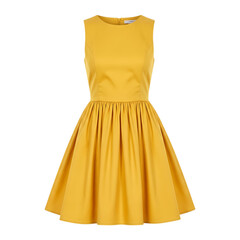 Sleeveless a line mustard yellow dress with gathered waist