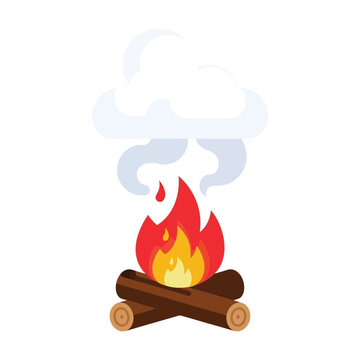 A stylized of a bonfire with flames and smoke.
