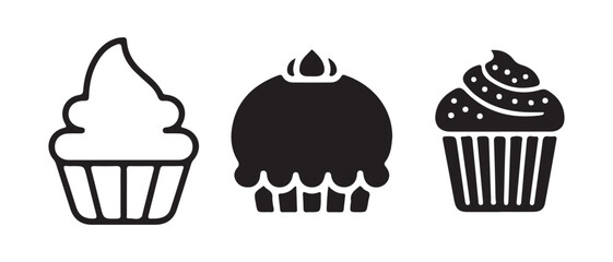 Cupcake Silhouette Design – Frosted Dessert Icons with Cherry Topping