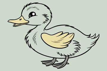 Fototapeta premium Sketch-style duckling drawing, minimal line art, pale green background, cream-colored bill and wing detail, simple illustration, hand-drawn aesthetic style