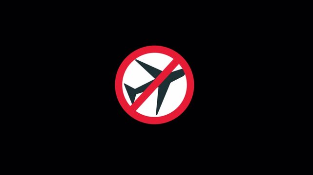 No Flying. Flight Prohibited Icon Animation Video - Transparent