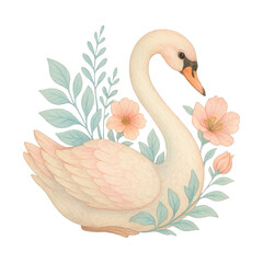 Obraz premium PNG Elegant swan with floral accents.
