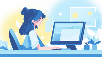 Illustration of a person working on a PC, flat style