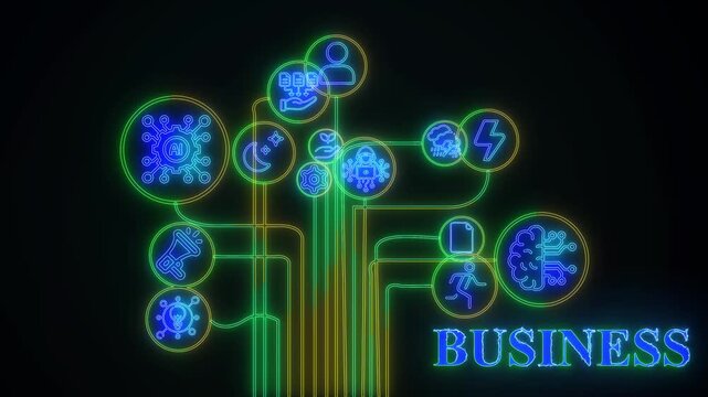 business strategy concept. Marketing and brand management. Marketing strategy and thinking the look and feel of brand . Glowing neon line of branding icon. black background wk video. See Less