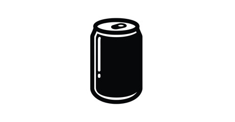 A minimalist black and white illustration of a soda can isolated on a white background silhouette