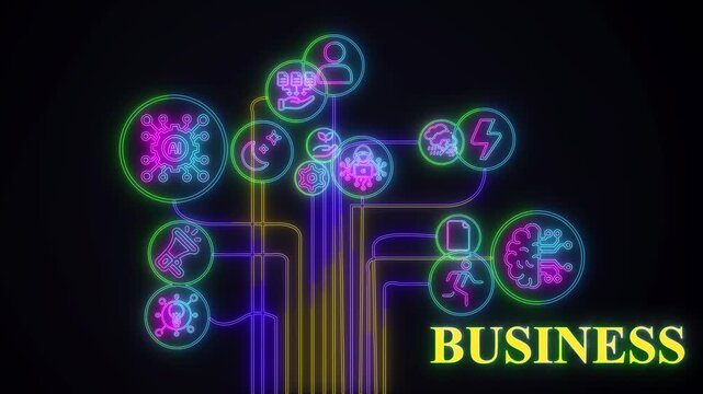business strategy concept. Marketing and brand management. Marketing strategy and thinking the look and feel of brand . Glowing neon line of branding icon. black background wk video. See Less