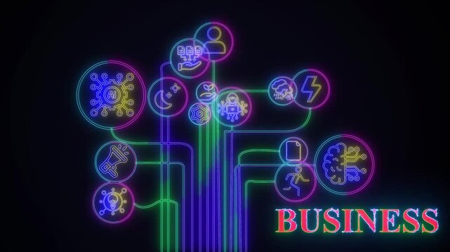 business strategy concept. Marketing and brand management. Marketing strategy and thinking the look and feel of brand . Glowing neon line of branding icon. black background wk video. See Less