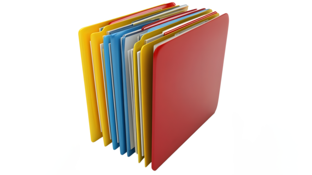 Colorful file folders isolated on transparent background for office organization