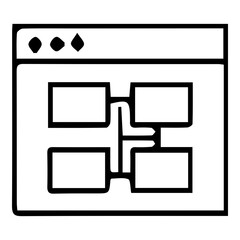 Workflow Diagram in Browser Window Icon. Network Architecture and Decentralization Concept Line Art.