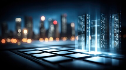 Digital transformation in urban environments futuristic cityscape technology visualization nighttime innovative design