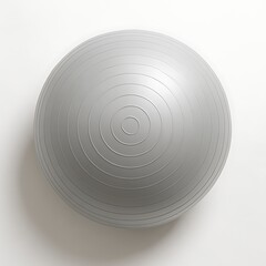 Fototapeta premium Silver fitness ball top view isolated on white background, modern gym accessory flat lay, minimalist studio lighting