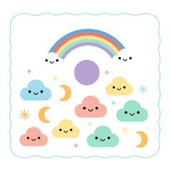 A whimsical, abstract, colorful sky with clouds, ideal as a background for children, kindergartens, or presentations