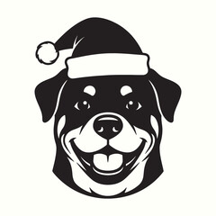Rottweiler in Christmas Santa Hat Vector Illustration Smiling Guard Dog Head Silhouette Design