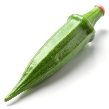 Green Okra Pod with Pink Tip on White Background gombo