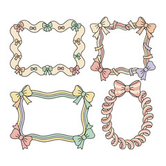 Obraz premium Design charming doodle frames featuring wavy lines, bows, and ribbons, including scalloped outline borders, a retro wavy border, and a wavy frame with bows, all rendered as a vector illustration in a
