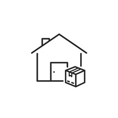 Simple Line Icon of a House with a Delivery Box.