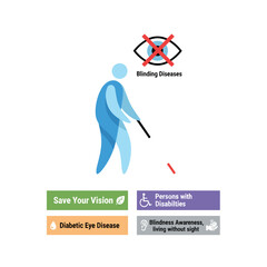 Raising awareness of blindness, living without sight, using a white cane, preserving vision, addressing diabetic eye disease, supporting persons with disabilities, and combating blinding diseases