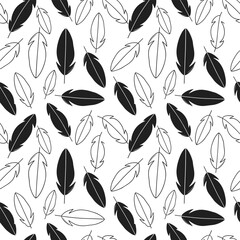 A feathered seamless pattern background with endless black‑and‑white vector texture, ideal for wallpapers, pattern fills, web page backgrounds, surface textures, and textiles