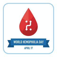 A vector illustration of a blood drop symbolizing hemophilia, used in a flat polygon medical card design for world awareness and health care
