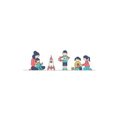 Fototapeta premium Children and Parent Enjoying Playtime with Toys and Imagination.