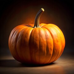 Ripe Orange Pumpkin with Textured Stem on Dark Surface