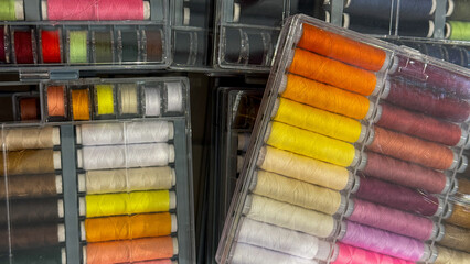 Rainbow threads arrayed like a vibrant muse, echoing the textile artistry of Diwali and Sewing Machine Day