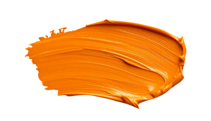 textured abstract orange paint stroke isolated on transparent background, png