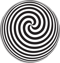 Hypnotic black and white spiral sphere optical illusion