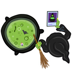 Humorous Witch Streaming Witchcraft Content and Following Recipe on Social Media