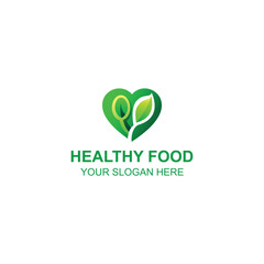Green Heart Logo Design with Leaf and Plant for Organic Food with Creative Illustration
