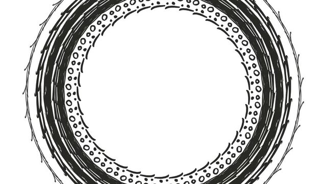On the screen, the round frame consists of a dark outer mass, bubbles and dots with lines.
