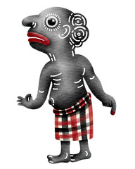 Cute Traditional Southern Thai Shadow Puppet Character watercolor painting.