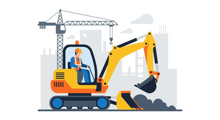 Construction worker operates an excavator at a building site symbolizing industry and development