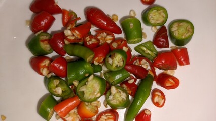 red ang green chilis , spicy chili mix