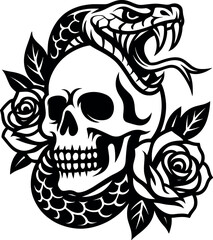 Skull and Snake Floral vector silhouette clipart design