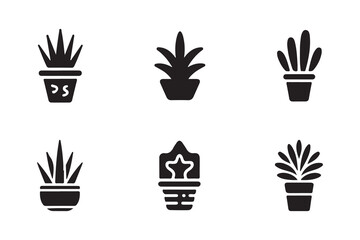 Different potted houseplants set, indoor flowers, nature indoor garden, flowers on pot vector silhouette,  vector illustrations EPS 10