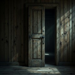 A captivating old wooden door stands ajar inviting secrets from another world