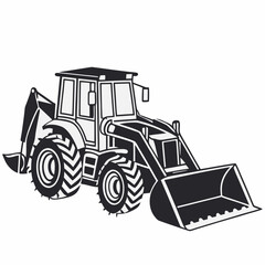 a flat-style vector icon of a black excavator silhouette, no background, using only black color, minimal and modern design.
