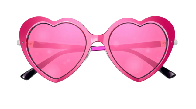 Heart-shaped sunglasses with pink lenses isolated on transparent background