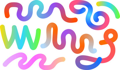 Lines with Color Gradient. Abstract png Shapes. Wave Design Elements for Backgrounds, Patterns, Posters and Banners. Wavy Rainbow Ribbons. Spiral Geometric doodle Graphics