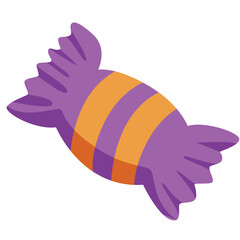 Purple and orange striped wrapped candy, vibrant look perfect for Halloween themes, party favors, and festive sweet designs.
