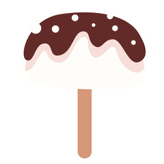 Chocolate-dipped ice cream on stick with white dots, ideal for summer, beach, or playful dessert-themed design layouts and icons.
