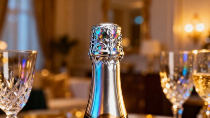 Champagne stopper metal, a reusable preservation tool for sparkling wine, creating an atmosphere of practical luxury and sustainable entertaining.