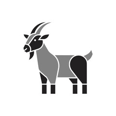 Geometric black and gray goat illustration, minimalist design, animal template, copy space