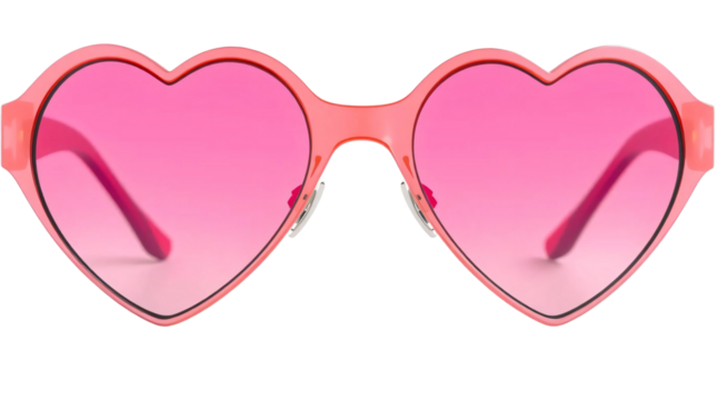 Heart-shaped sunglasses with pink lenses isolated on transparent background