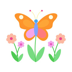Vibrant Butterfly Hovering Over Pastel Meadow Blooms