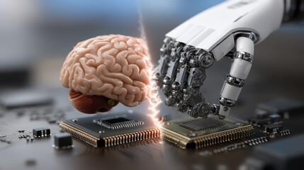 Artificial intelligence integration futuristic lab digital art high-tech environment close-up innovation concept